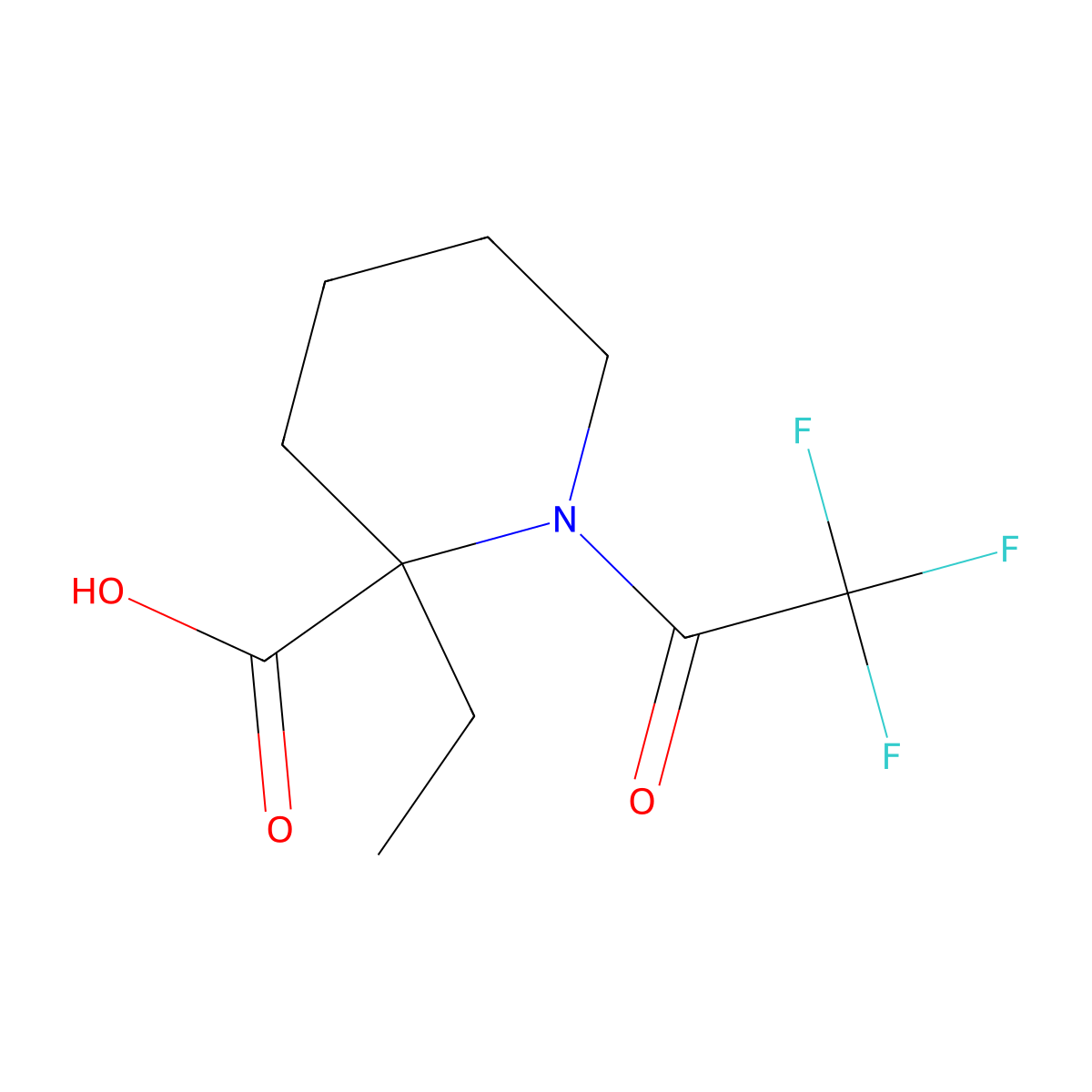 2-Ethyl-1-(trifluoroacetyl)piperidine-2-carboxylic acid molecular structure, CAS 2680764-95-6