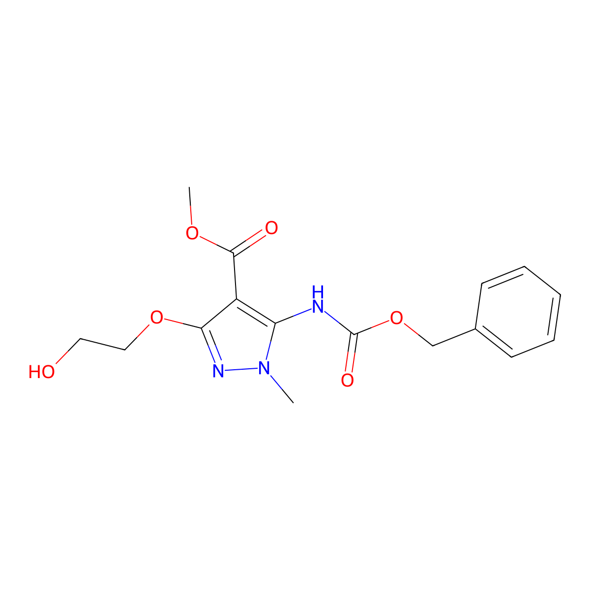 methyl 5-{[(benzyloxy)carbonyl]amino}-3-(2-hydroxyethoxy)-1-methyl-1H-pyrazole-4-carboxylate molecular structure, CAS 2680765-05-1