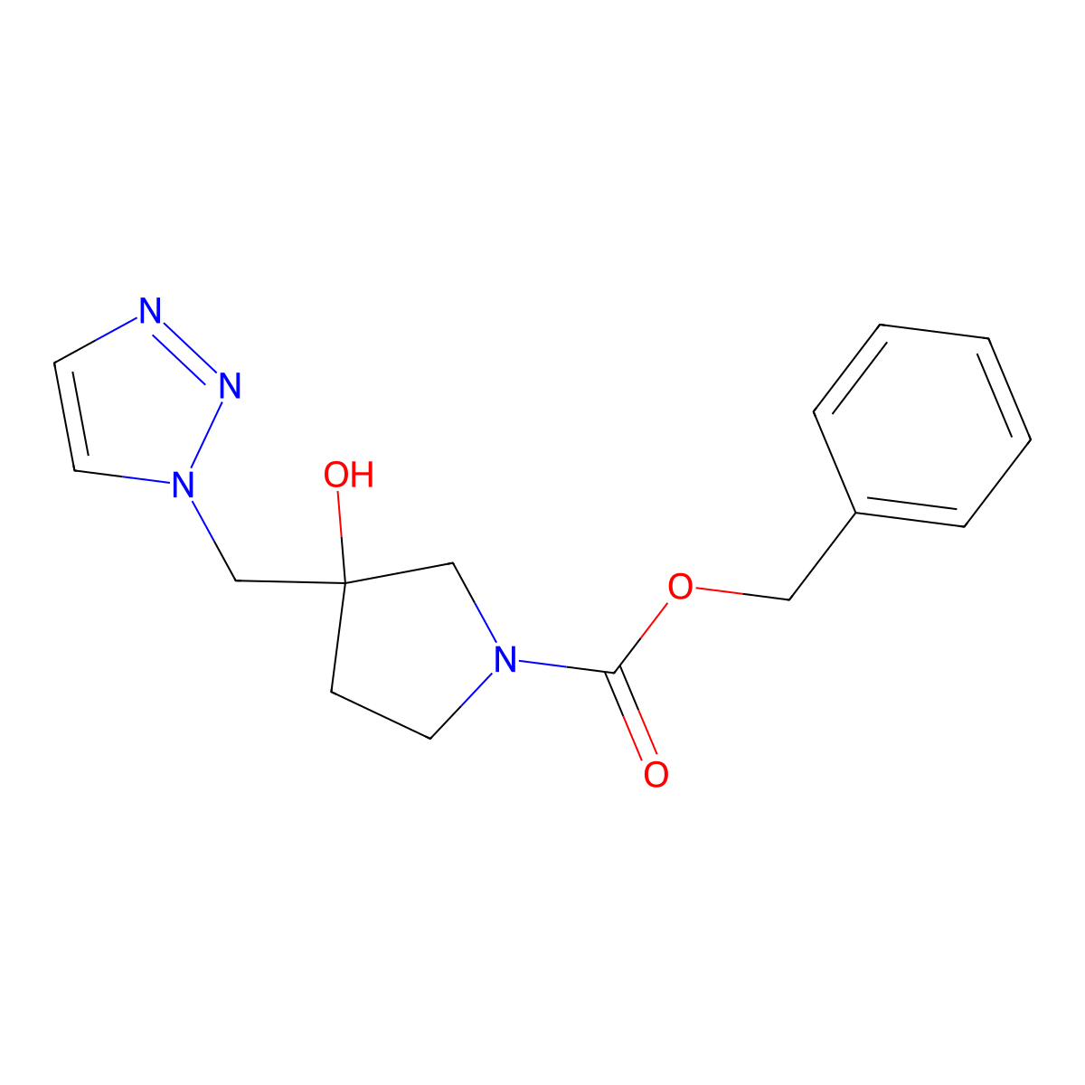 benzyl 3-hydroxy-3-[(1H-1,2,3-triazol-1-yl)methyl]pyrrolidine-1-carboxylate molecular structure, CAS 2680765-27-7