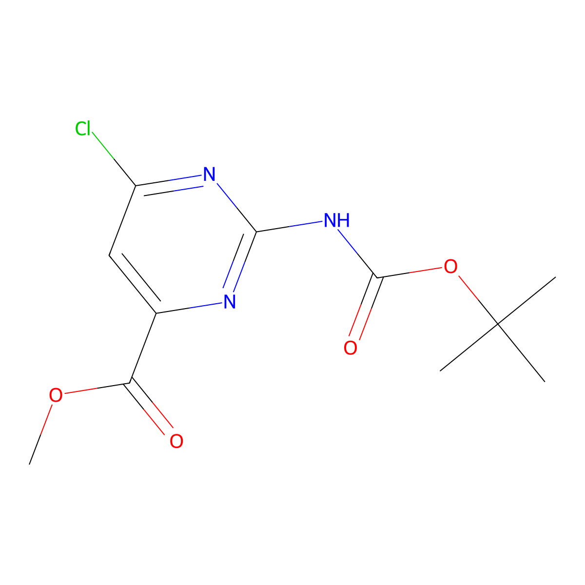 Methyl 2-{[(tert-butoxy)carbonyl]amino}-6-chloropyrimidine-4-carboxylate molecular structure, CAS 2680765-34-6