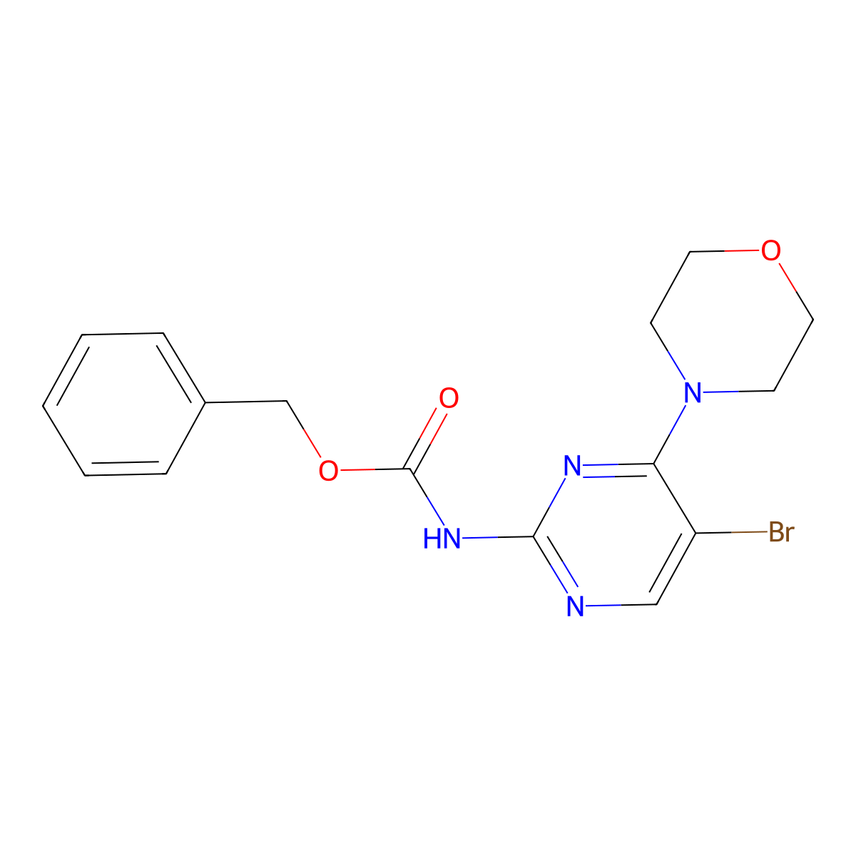 benzyl N-[5-bromo-4-(morpholin-4-yl)pyrimidin-2-yl]carbamate molecular structure, CAS 2680765-44-8