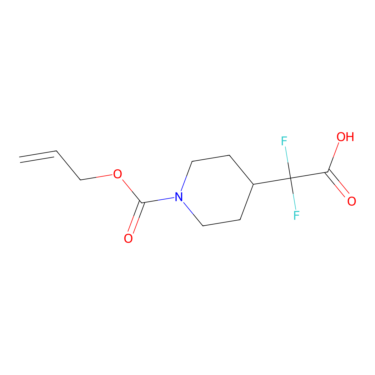2,2-Difluoro-2-{1-[(prop-2-en-1-yloxy)carbonyl]piperidin-4-yl}acetic acid molecular structure, CAS 2680765-46-0