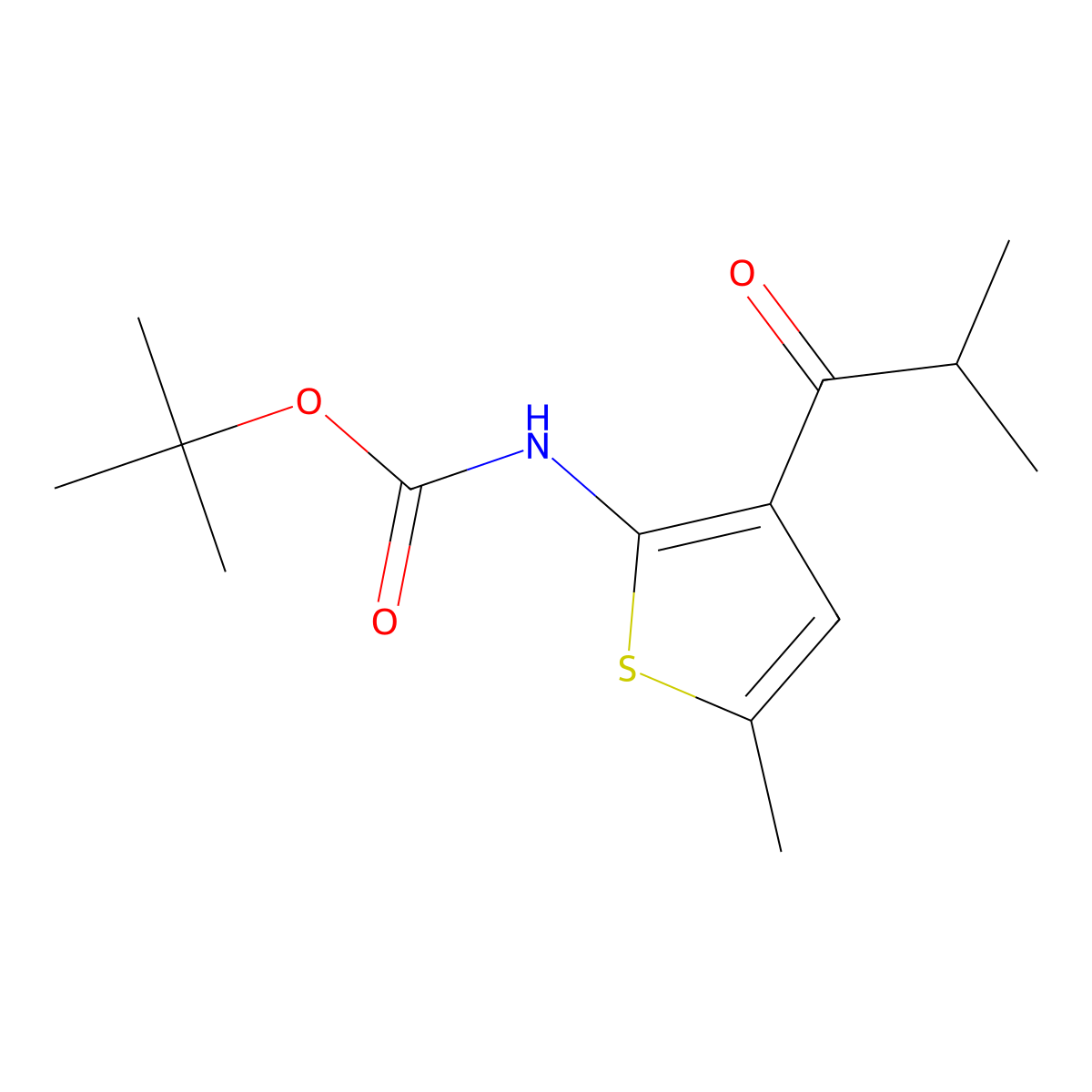 tert-butyl N-[5-methyl-3-(2-methylpropanoyl)thiophen-2-yl]carbamate molecular structure, CAS 2680765-47-1