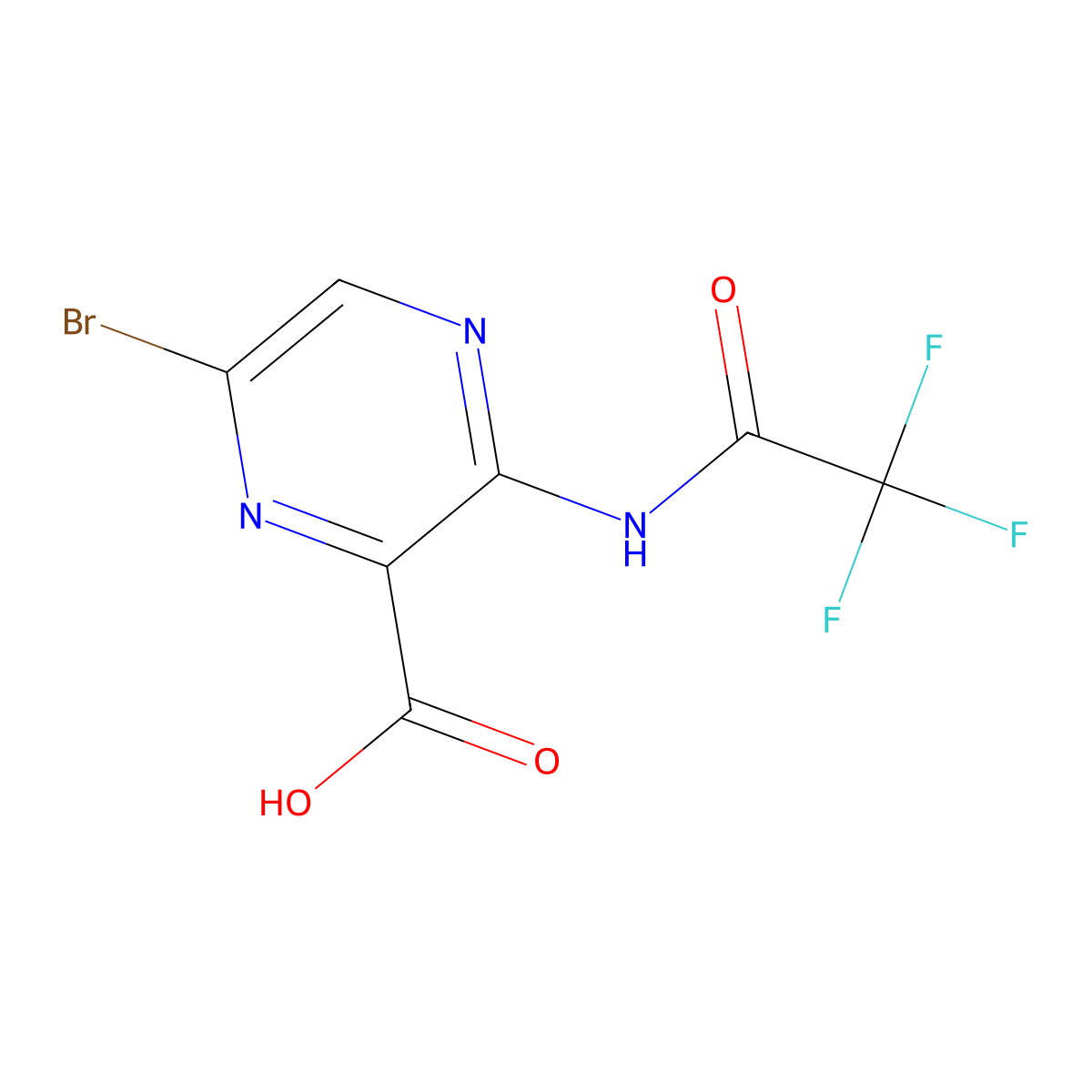 6-Bromo-3-(2,2,2-trifluoroacetamido)pyrazine-2-carboxylic acid molecular structure, CAS 2680765-60-8