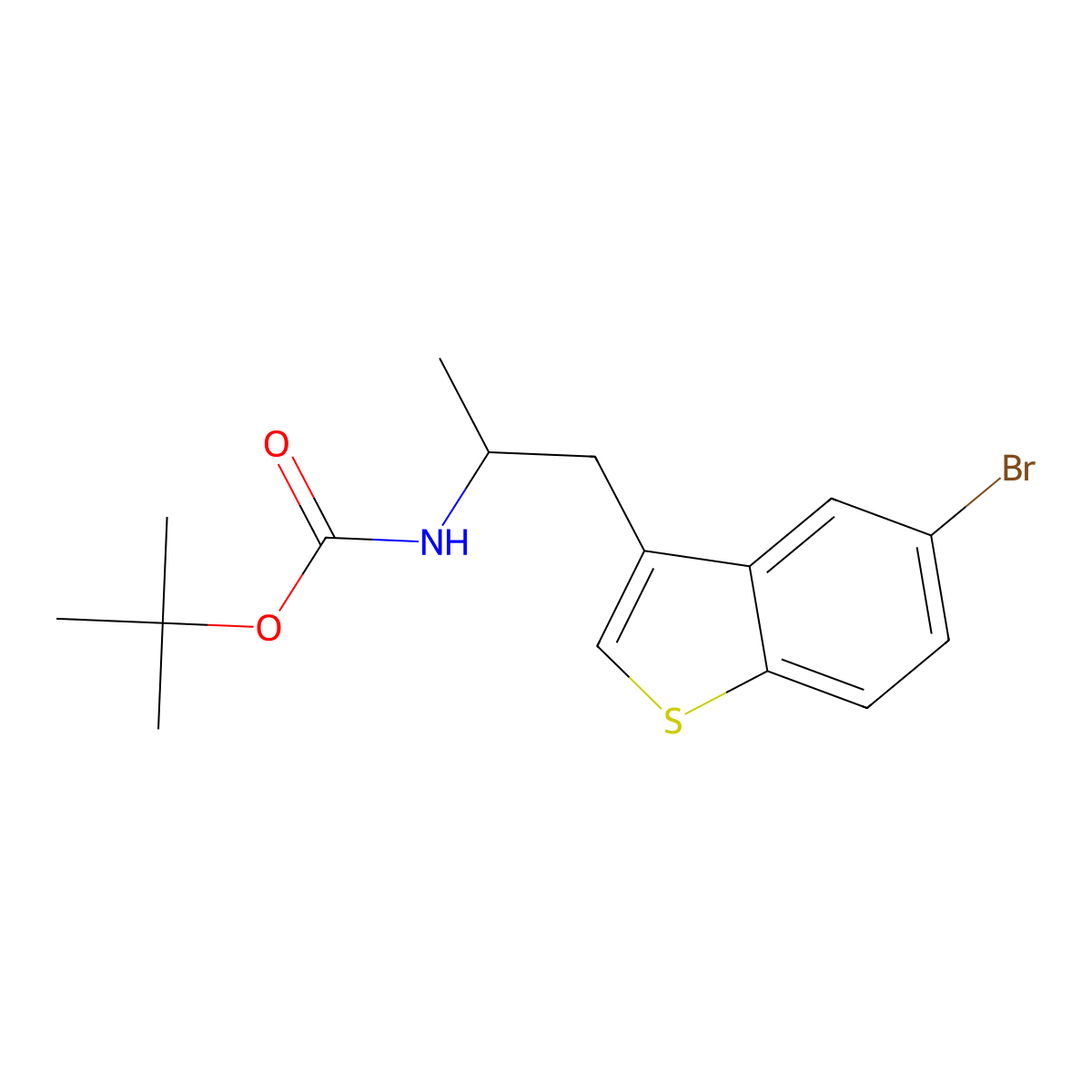 tert-butyl N-[1-(5-bromo-1-benzothiophen-3-yl)propan-2-yl]carbamate molecular structure, CAS 2680765-61-9
