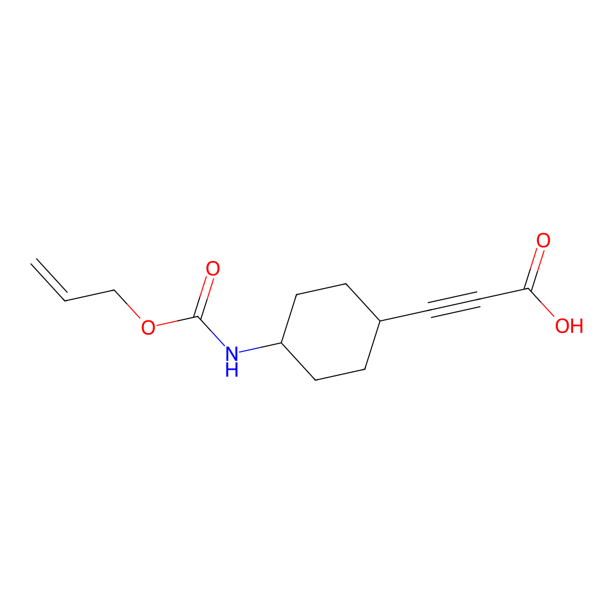 3-(4-{[(Prop-2-en-1-yloxy)carbonyl]amino}cyclohexyl)prop-2-ynoic acid molecular structure, CAS 2680765-75-5