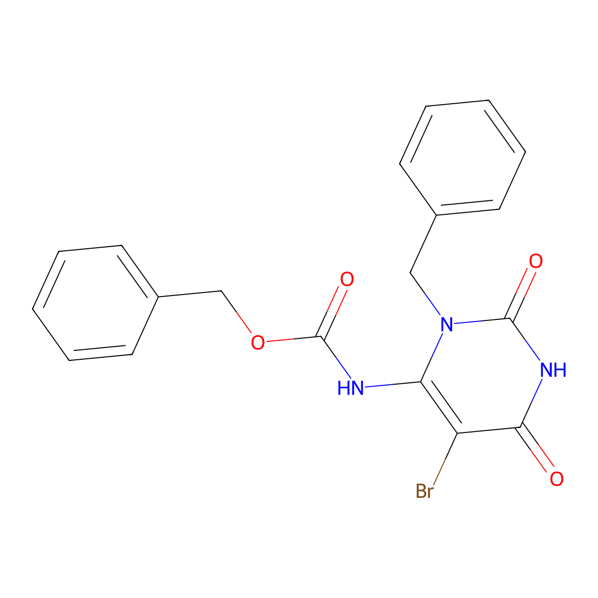benzyl N-(3-benzyl-5-bromo-2,6-dioxo-1,2,3,6-tetrahydropyrimidin-4-yl)carbamate molecular structure, CAS 2680765-76-6