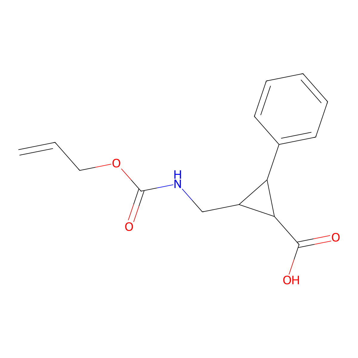 2-Phenyl-3-({[(prop-2-en-1-yloxy)carbonyl]amino}methyl)cyclopropane-1-carboxylic acid molecular structure, CAS 2680765-92-6
