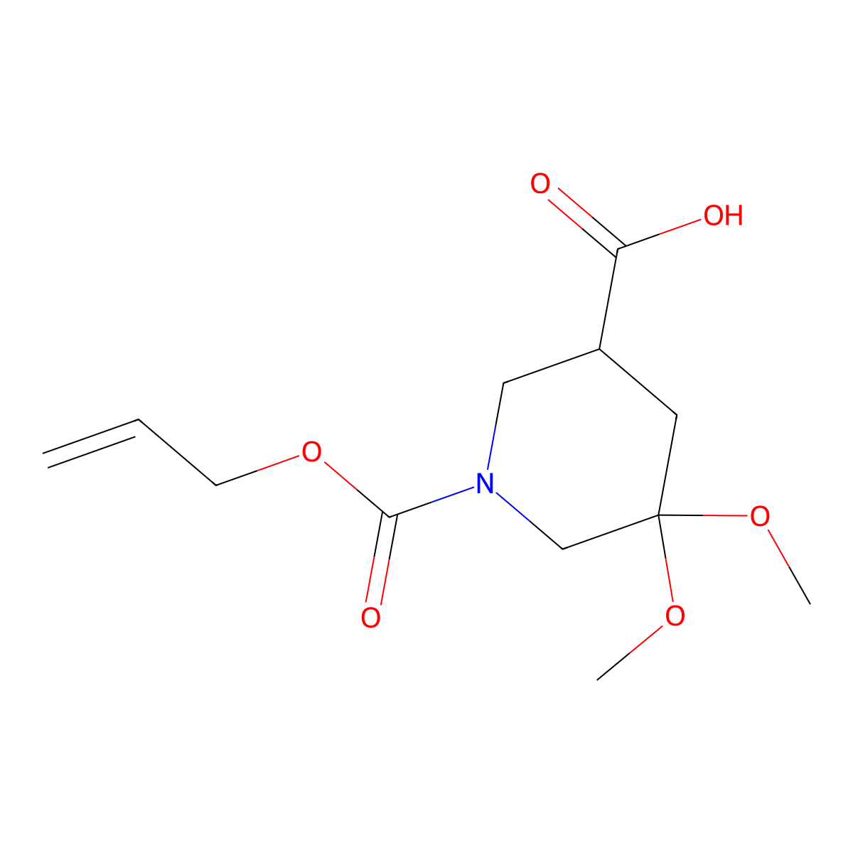 5,5-Dimethoxy-1-[(prop-2-en-1-yloxy)carbonyl]piperidine-3-carboxylic acid molecular structure, CAS 2680765-93-7