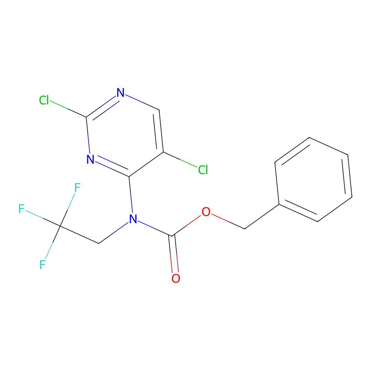 benzyl N-(2,5-dichloropyrimidin-4-yl)-N-(2,2,2-trifluoroethyl)carbamate molecular structure, CAS 2680765-98-2