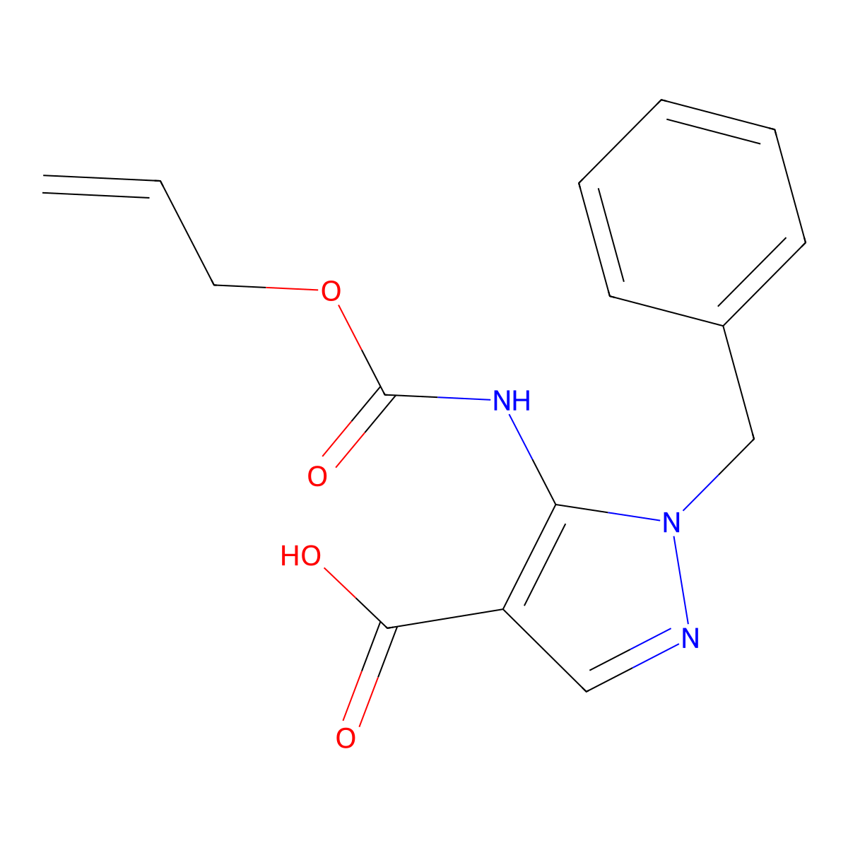 1-benzyl-5-{[(prop-2-en-1-yloxy)carbonyl]amino}-1H-pyrazole-4-carboxylic acid molecular structure, CAS 2680766-05-4