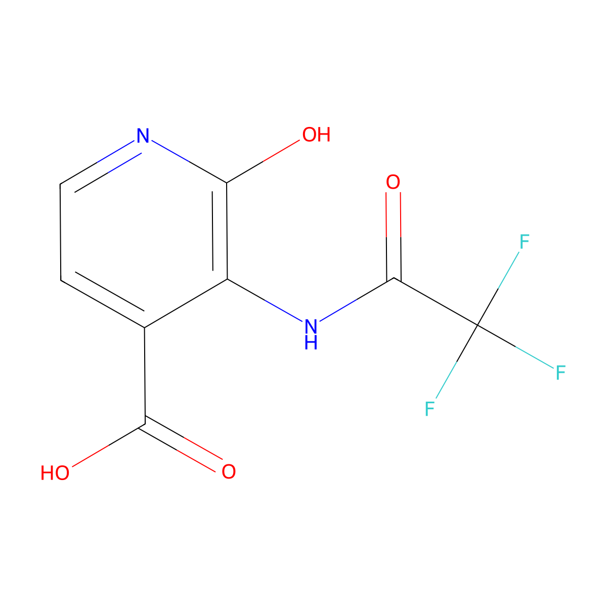 2-Hydroxy-3-(2,2,2-trifluoroacetamido)pyridine-4-carboxylic acid molecular structure, CAS 2680766-11-2