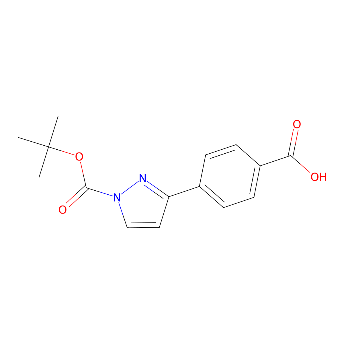 4-(1-(Tert-butoxycarbonyl)-1H-pyrazol-3-YL)benzoic acid molecular structure, CAS 2680766-15-6