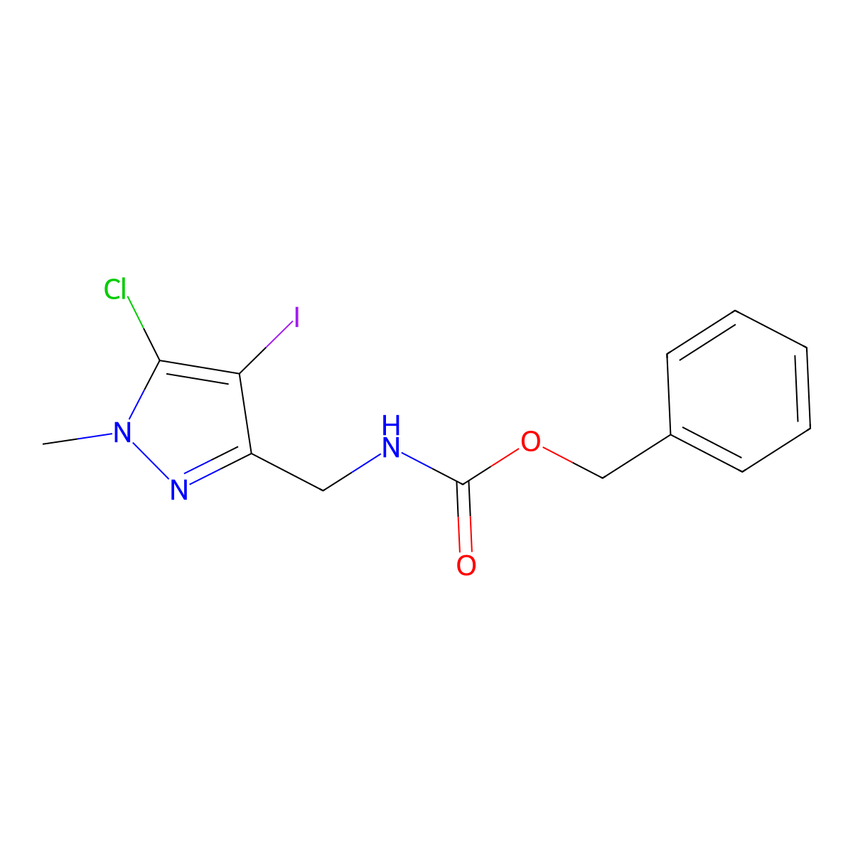 benzyl N-[(5-chloro-4-iodo-1-methyl-1H-pyrazol-3-yl)methyl]carbamate molecular structure, CAS 2680766-17-8