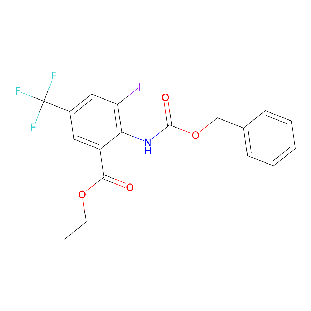 Ethyl 2-{[(benzyloxy)carbonyl]amino}-3-iodo-5-(trifluoromethyl)benzoate molecular structure, CAS 2680766-35-0