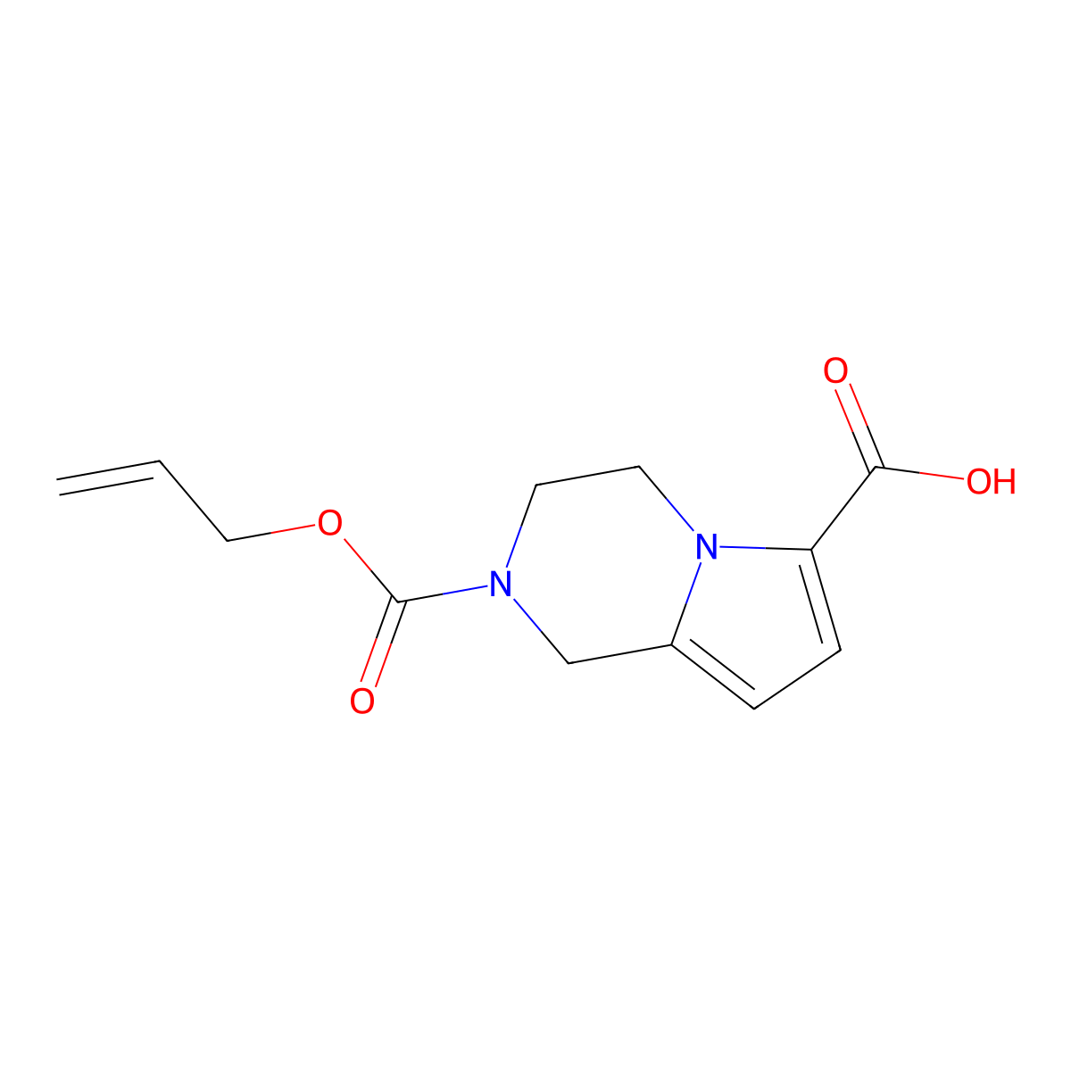 2-[(prop-2-en-1-yloxy)carbonyl]-1H,2H,3H,4H-pyrrolo[1,2-a]pyrazine-6-carboxylic acid molecular structure, CAS 2680766-39-4