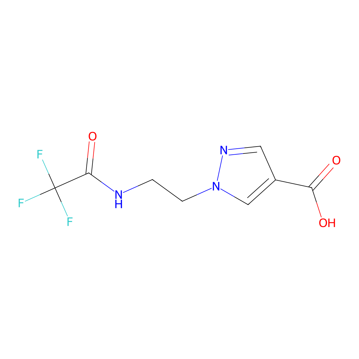 1-[2-(2,2,2-trifluoroacetamido)ethyl]-1H-pyrazole-4-carboxylic acid molecular structure, CAS 2680766-40-7