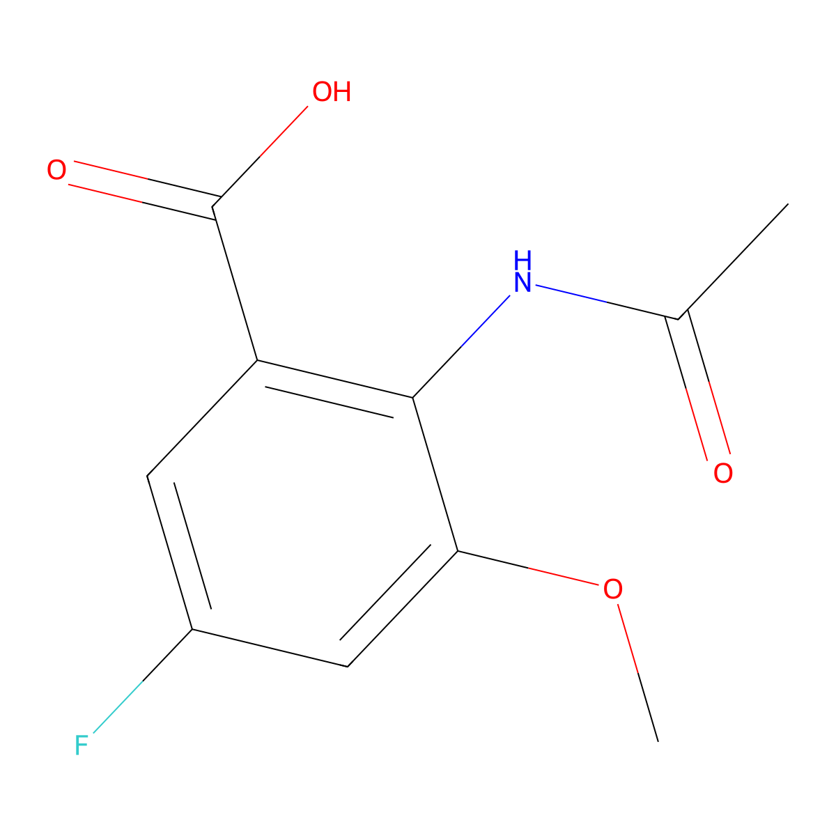 2-Acetamido-5-fluoro-3-methoxybenzoic acid molecular structure, CAS 2680766-50-9