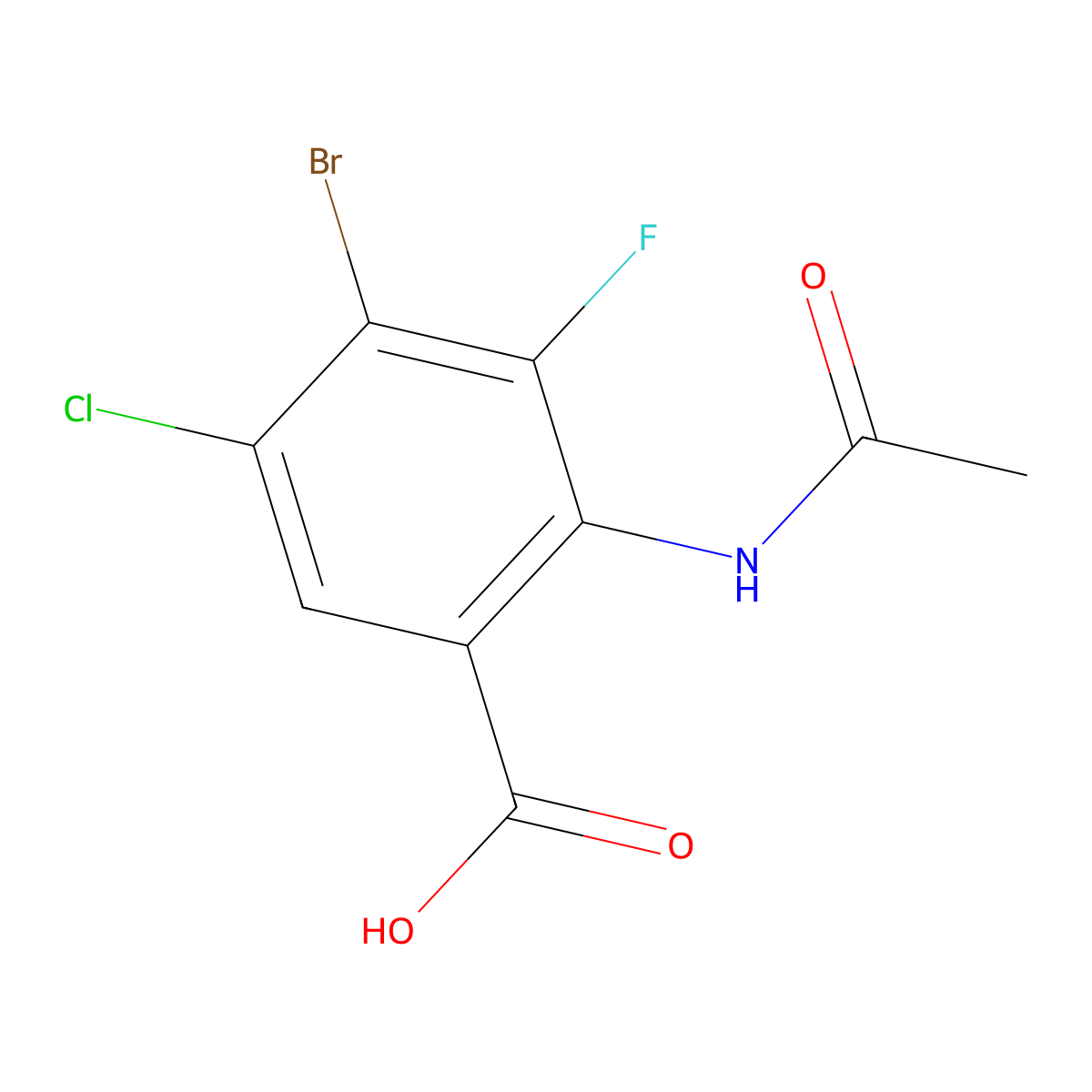 2-(Acetylamino)-4-bromo-5-chloro-3-fluorobenzoic acid molecular structure, CAS 2680766-53-2