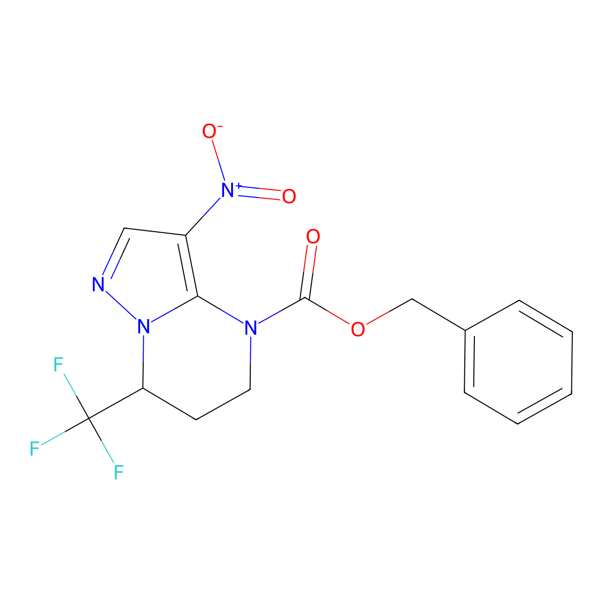 benzyl 3-nitro-7-(trifluoromethyl)-4H,5H,6H,7H-pyrazolo[1,5-a]pyrimidine-4-carboxylate molecular structure, CAS 2680766-93-0