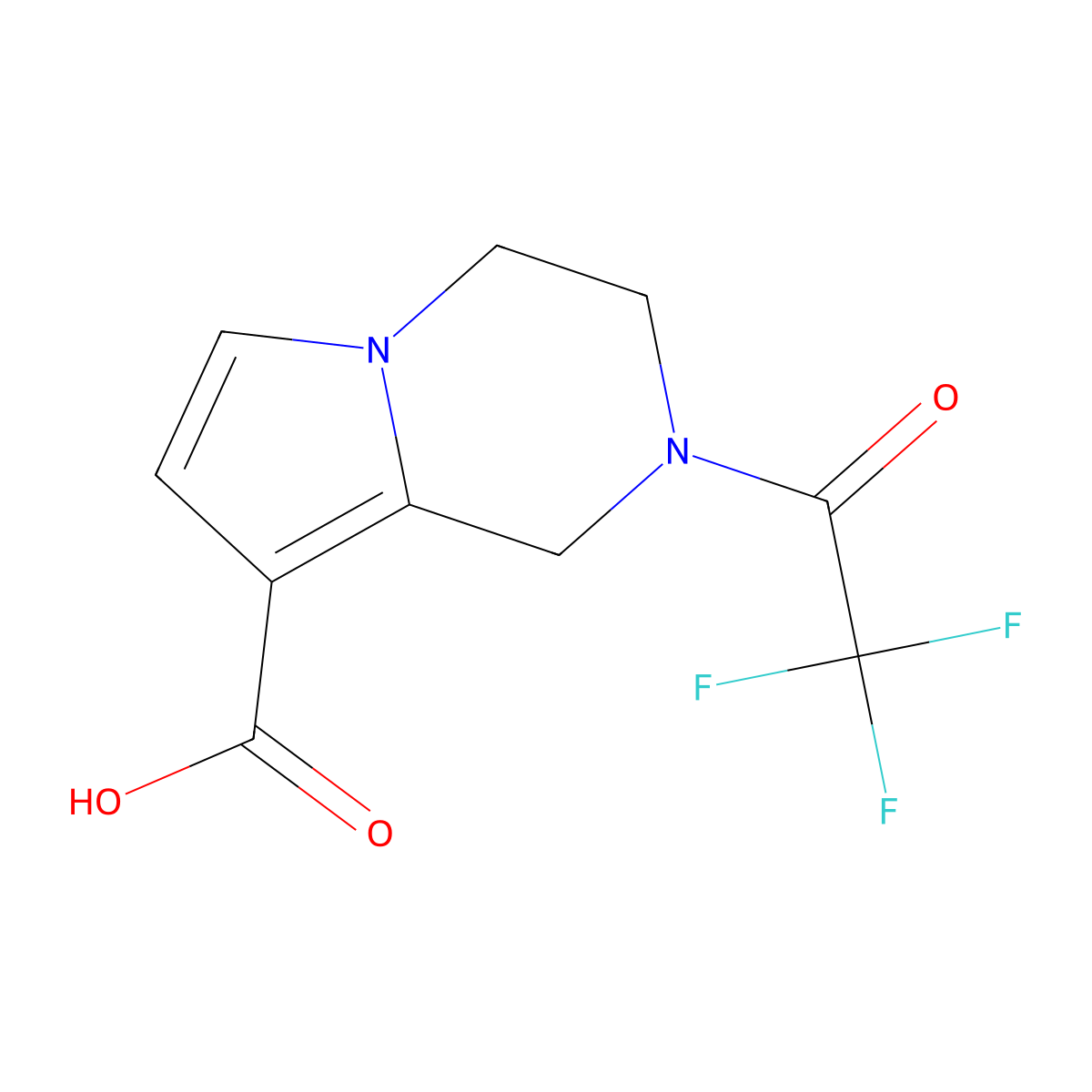 2-(2,2,2-trifluoroacetyl)-1H,2H,3H,4H-pyrrolo[1,2-a]pyrazine-8-carboxylic acid molecular structure, CAS 2680766-94-1