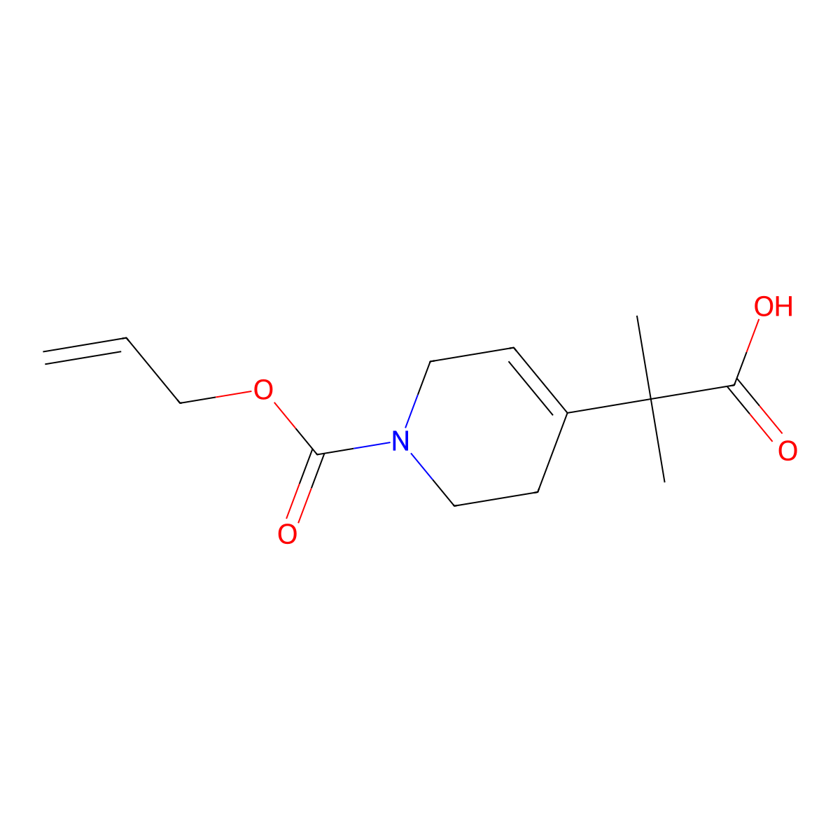 2-Methyl-2-{1-[(prop-2-en-1-yloxy)carbonyl]-1,2,3,6-tetrahydropyridin-4-yl}propanoic acid molecular structure, CAS 2680766-98-5