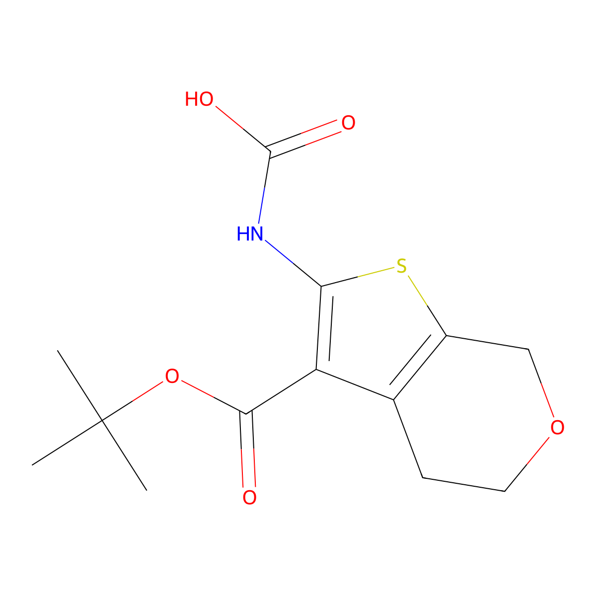 {3-[(tert-butoxy)carbonyl]-4H,5H,7H-thieno[2,3-c]pyran-2-yl}carbamic acid molecular structure, CAS 2680767-07-9