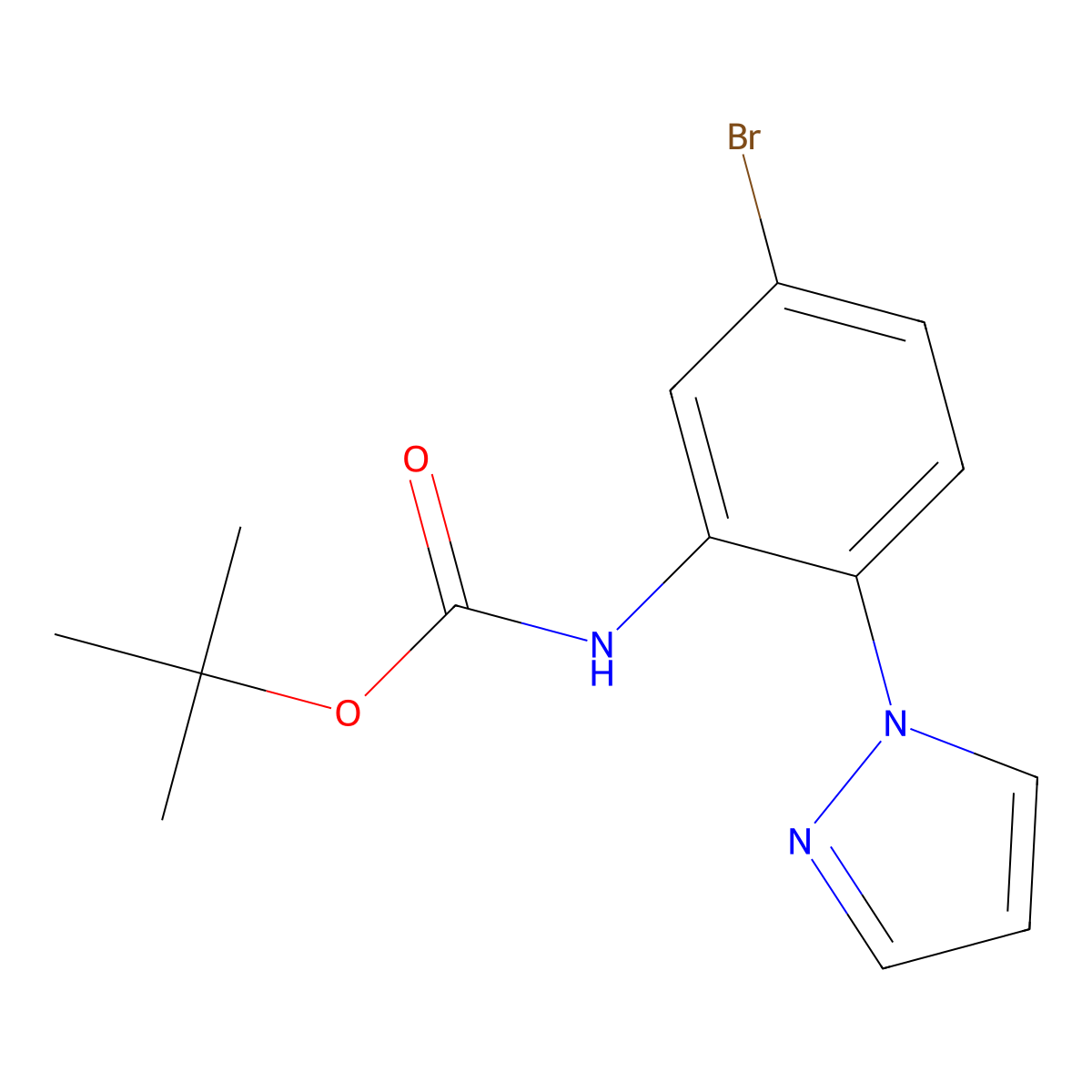 tert-butyl N-[5-bromo-2-(1H-pyrazol-1-yl)phenyl]carbamate molecular structure, CAS 2680767-15-9