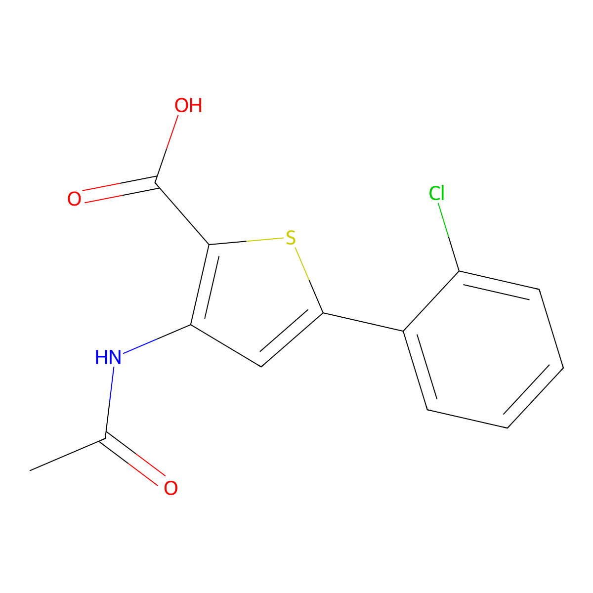 5-(2-Chlorophenyl)-3-acetamidothiophene-2-carboxylic acid molecular structure, CAS 2680767-25-1