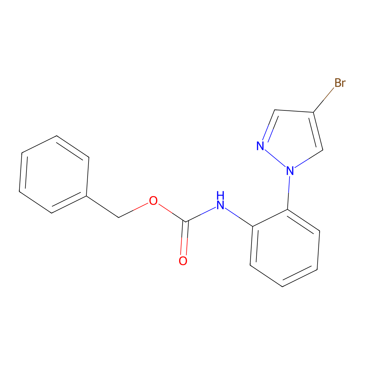 benzyl N-[2-(4-bromo-1H-pyrazol-1-yl)phenyl]carbamate molecular structure, CAS 2680767-28-4