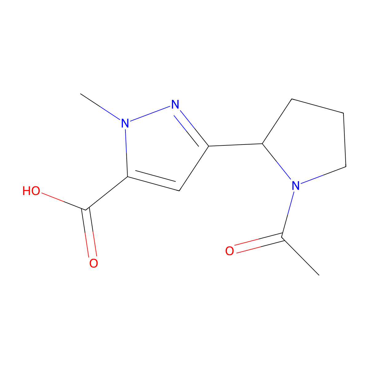 3-(1-acetylpyrrolidin-2-yl)-1-methyl-1H-pyrazole-5-carboxylic acid molecular structure, CAS 2680767-54-6