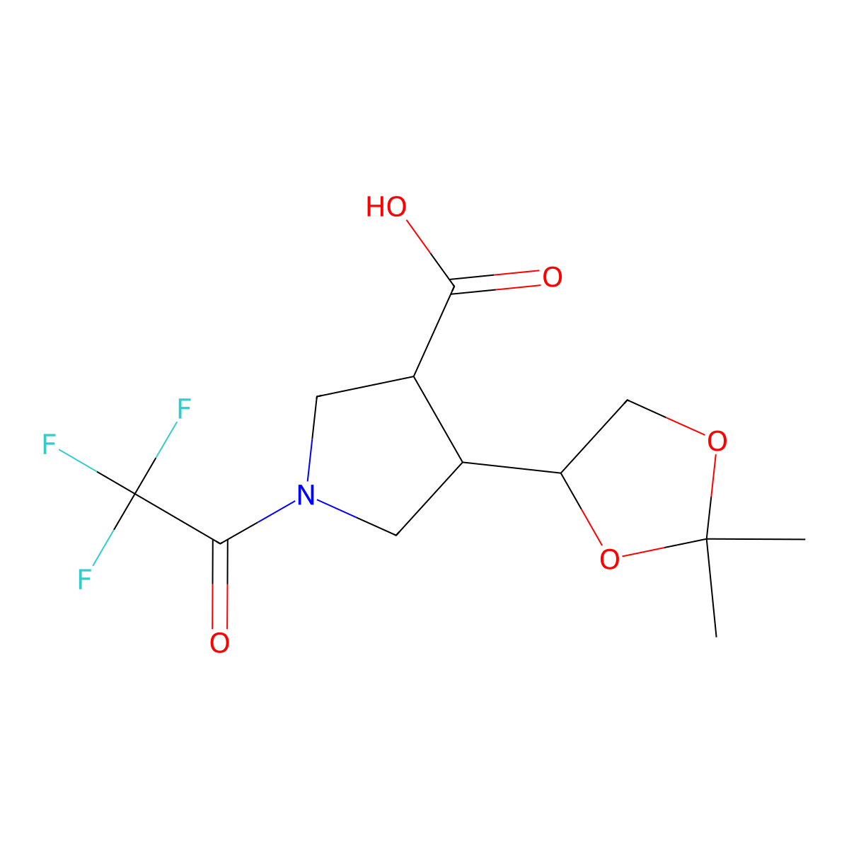4-(2,2-Dimethyl-1,3-dioxolan-4-yl)-1-(2,2,2-trifluoroacetyl)pyrrolidine-3-carboxylic acid molecular structure, CAS 2680767-59-1