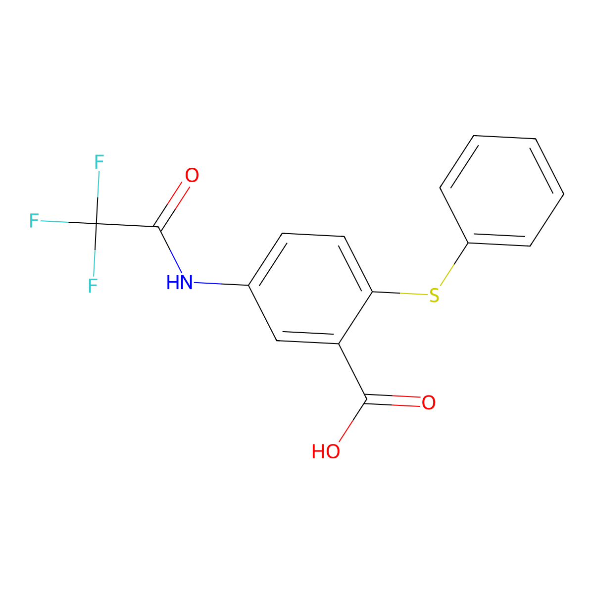 2-(Phenylsulfanyl)-5-(2,2,2-trifluoroacetamido)benzoic acid molecular structure, CAS 2680767-65-9