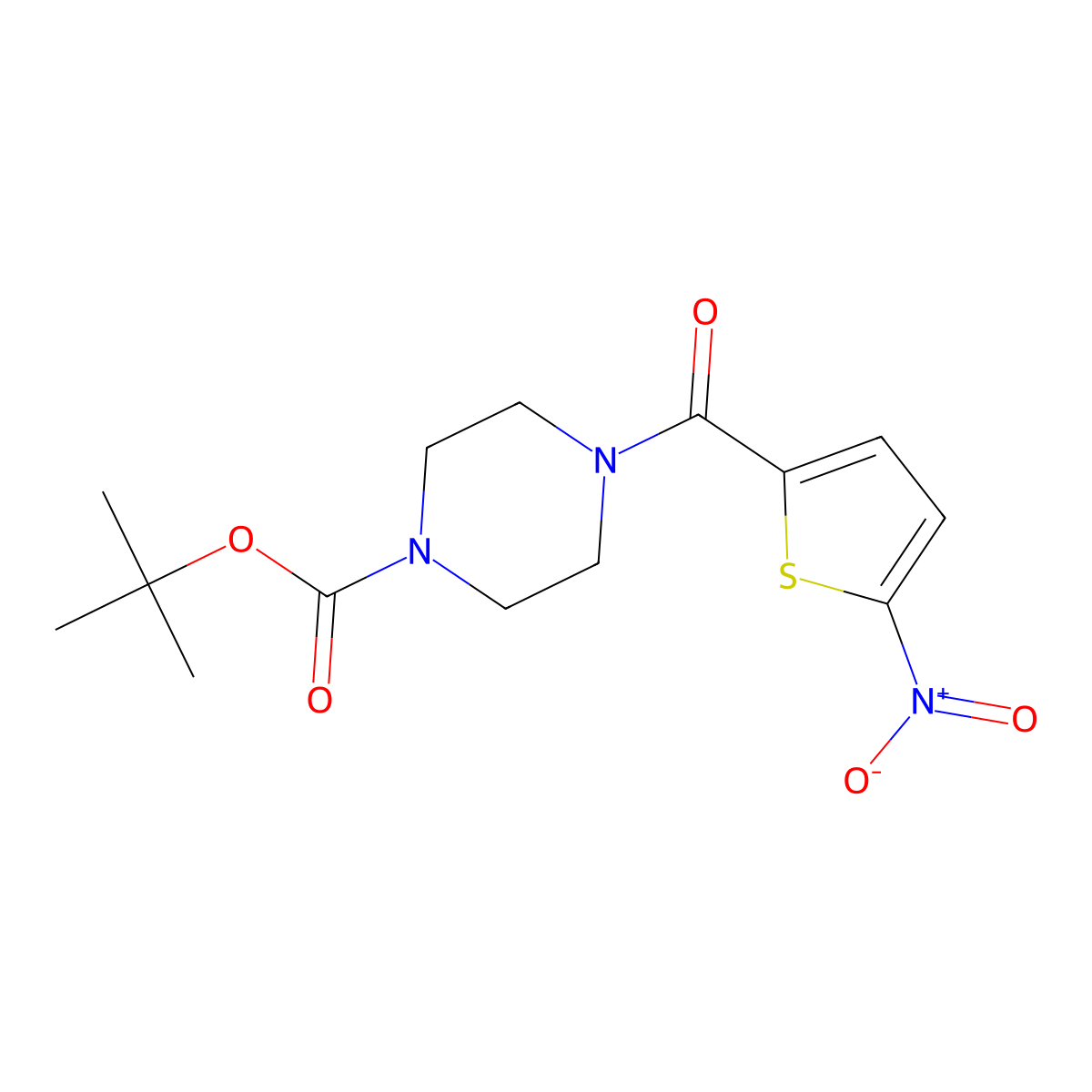 Tert-butyl 4-(5-nitrothiophene-2-carbonyl)piperazine-1-carboxylate molecular structure, CAS 2680767-74-0