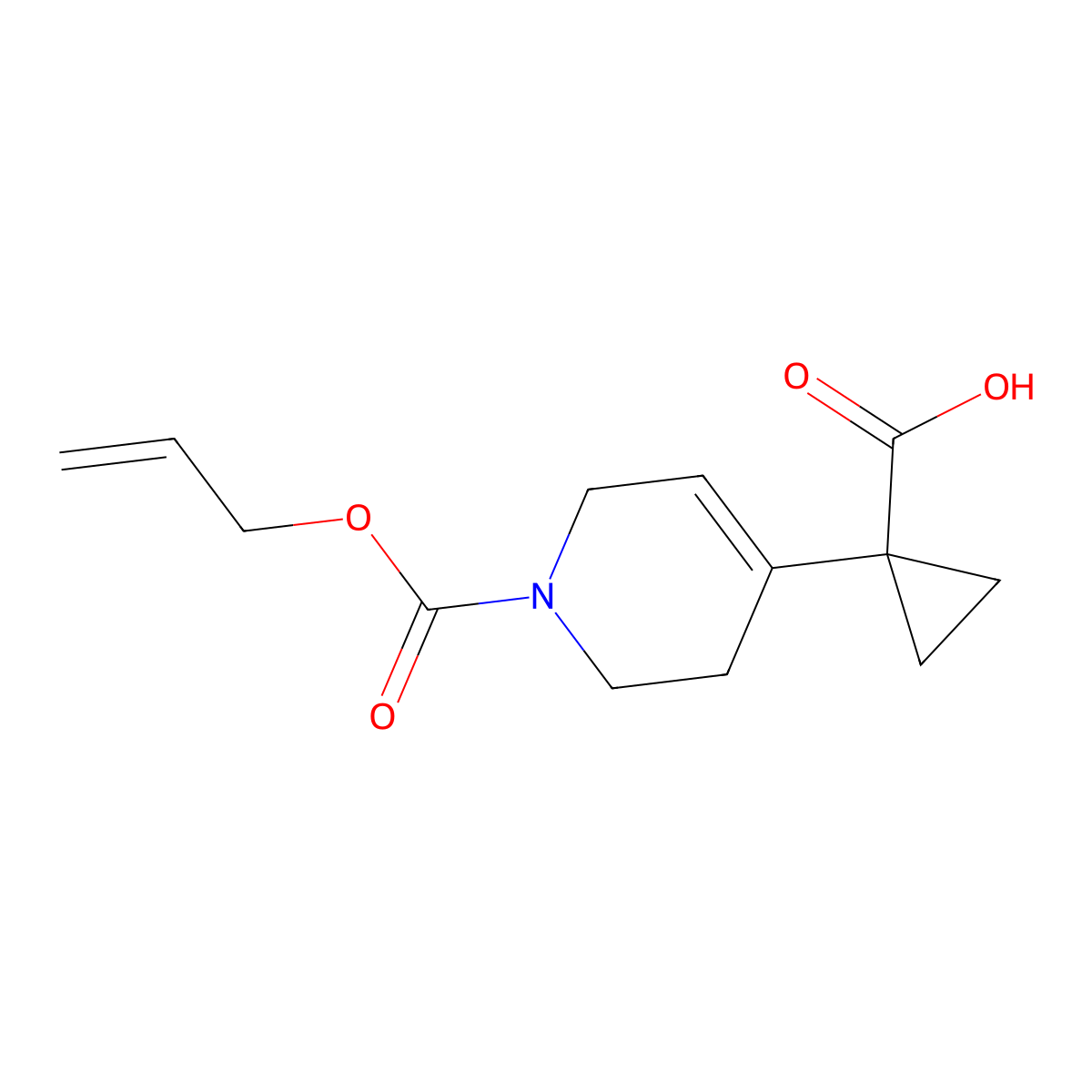 1-{1-[(Prop-2-en-1-yloxy)carbonyl]-1,2,3,6-tetrahydropyridin-4-yl}cyclopropane-1-carboxylic acid molecular structure, CAS 2680767-94-4
