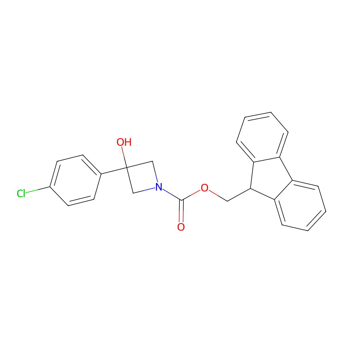 (9H-fluoren-9-yl)methyl 3-(4-chlorophenyl)-3-hydroxyazetidine-1-carboxylate molecular structure, CAS 2680768-08-3