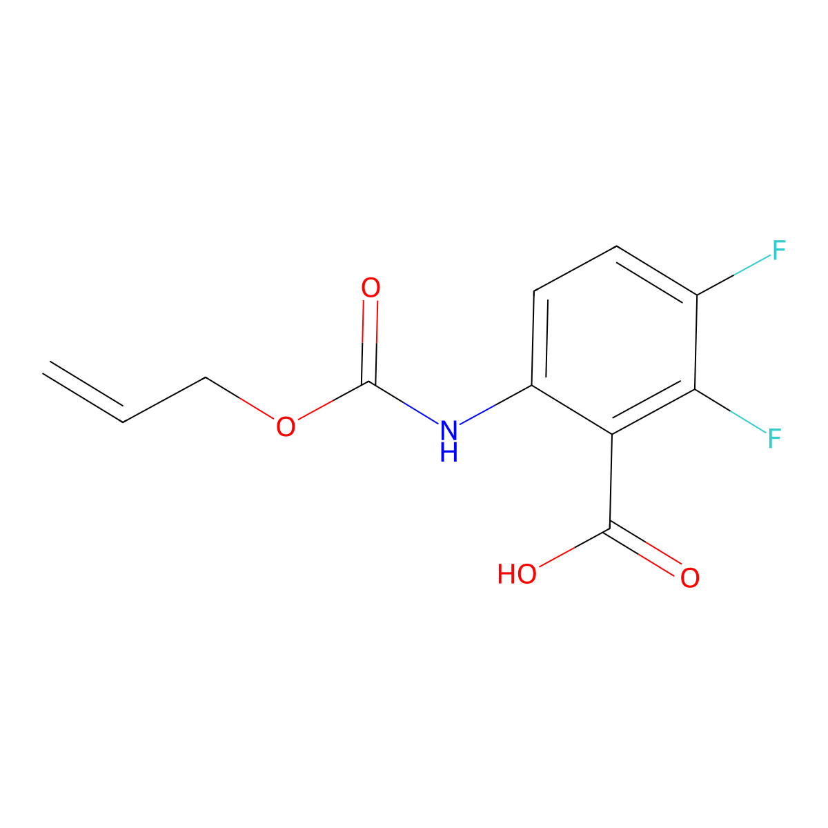 2,3-Difluoro-6-{[(prop-2-en-1-yloxy)carbonyl]amino}benzoic acid molecular structure, CAS 2680768-09-4