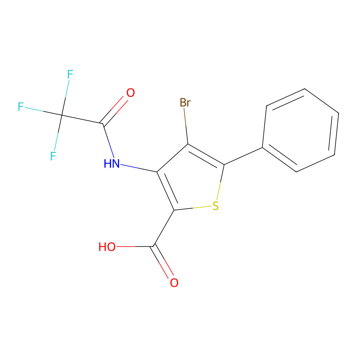 4-Bromo-5-phenyl-3-(2,2,2-trifluoroacetamido)thiophene-2-carboxylic acid molecular structure, CAS 2680768-10-7