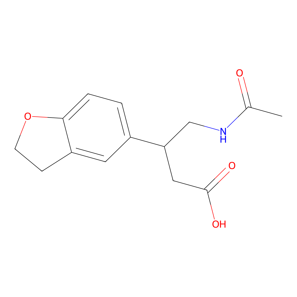 3-(2,3-Dihydro-1-benzofuran-5-yl)-4-acetamidobutanoic acid molecular structure, CAS 2680768-21-0