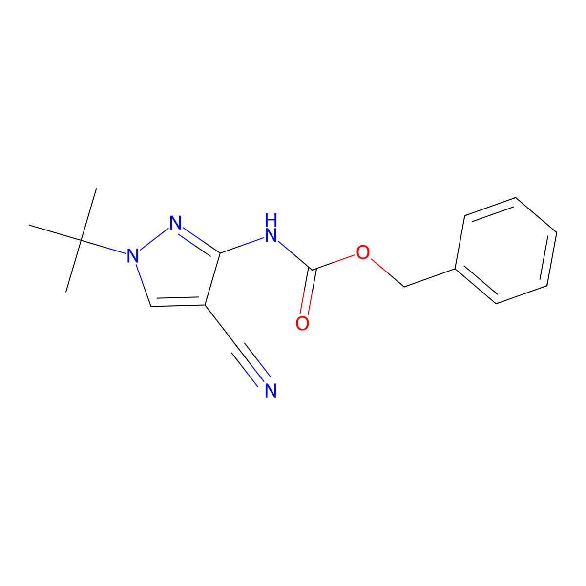 benzyl N-(1-tert-butyl-4-cyano-1H-pyrazol-3-yl)carbamate molecular structure, CAS 2680768-22-1