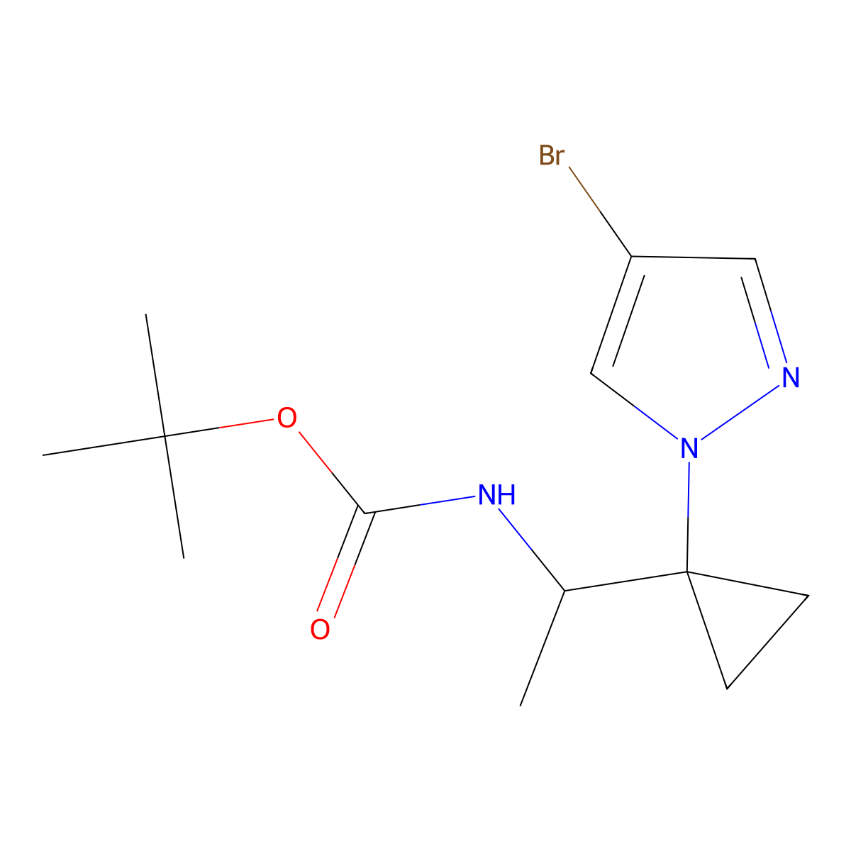 tert-butyl N-{1-[1-(4-bromo-1H-pyrazol-1-yl)cyclopropyl]ethyl}carbamate molecular structure, CAS 2680768-28-7