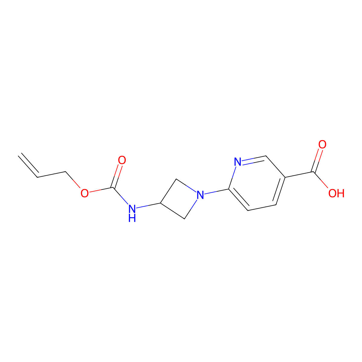 6-(3-{[(Prop-2-en-1-yloxy)carbonyl]amino}azetidin-1-yl)pyridine-3-carboxylic acid molecular structure, CAS 2680768-49-2