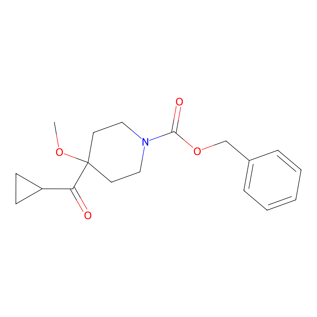 Benzyl 4-cyclopropanecarbonyl-4-methoxypiperidine-1-carboxylate molecular structure, CAS 2680768-52-7
