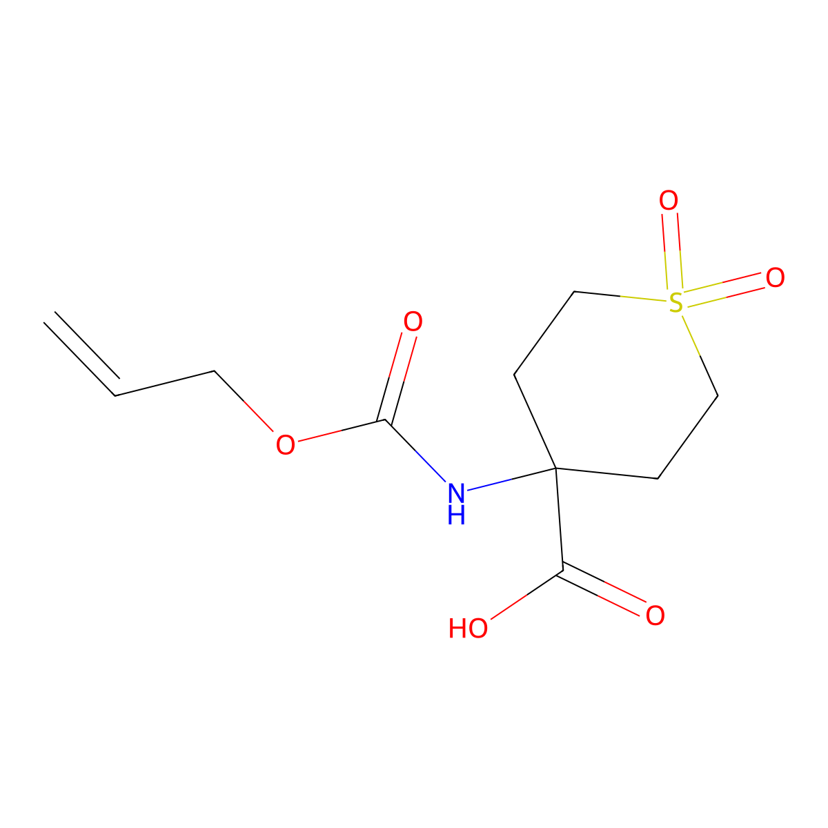 1,1-Dioxo-4-{[(prop-2-en-1-yloxy)carbonyl]amino}-1lambda6-thiane-4-carboxylic acid molecular structure, CAS 2680768-55-0