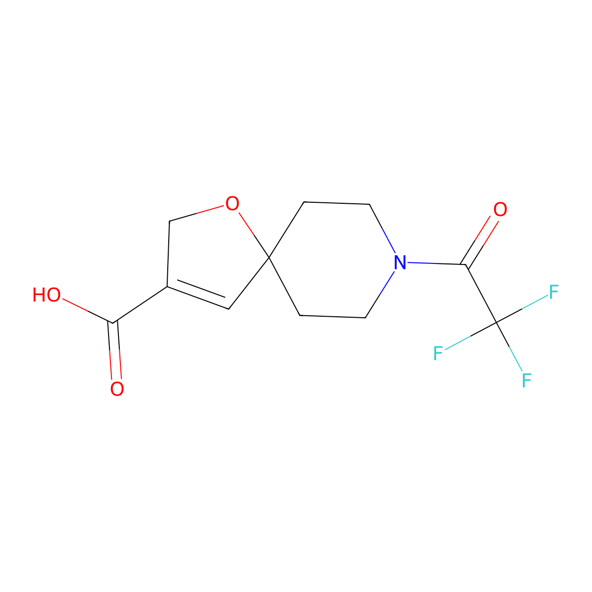 8-(2,2,2-Trifluoroacetyl)-1-oxa-8-azaspiro[4.5]dec-3-ene-3-carboxylic acid molecular structure, CAS 2680768-57-2