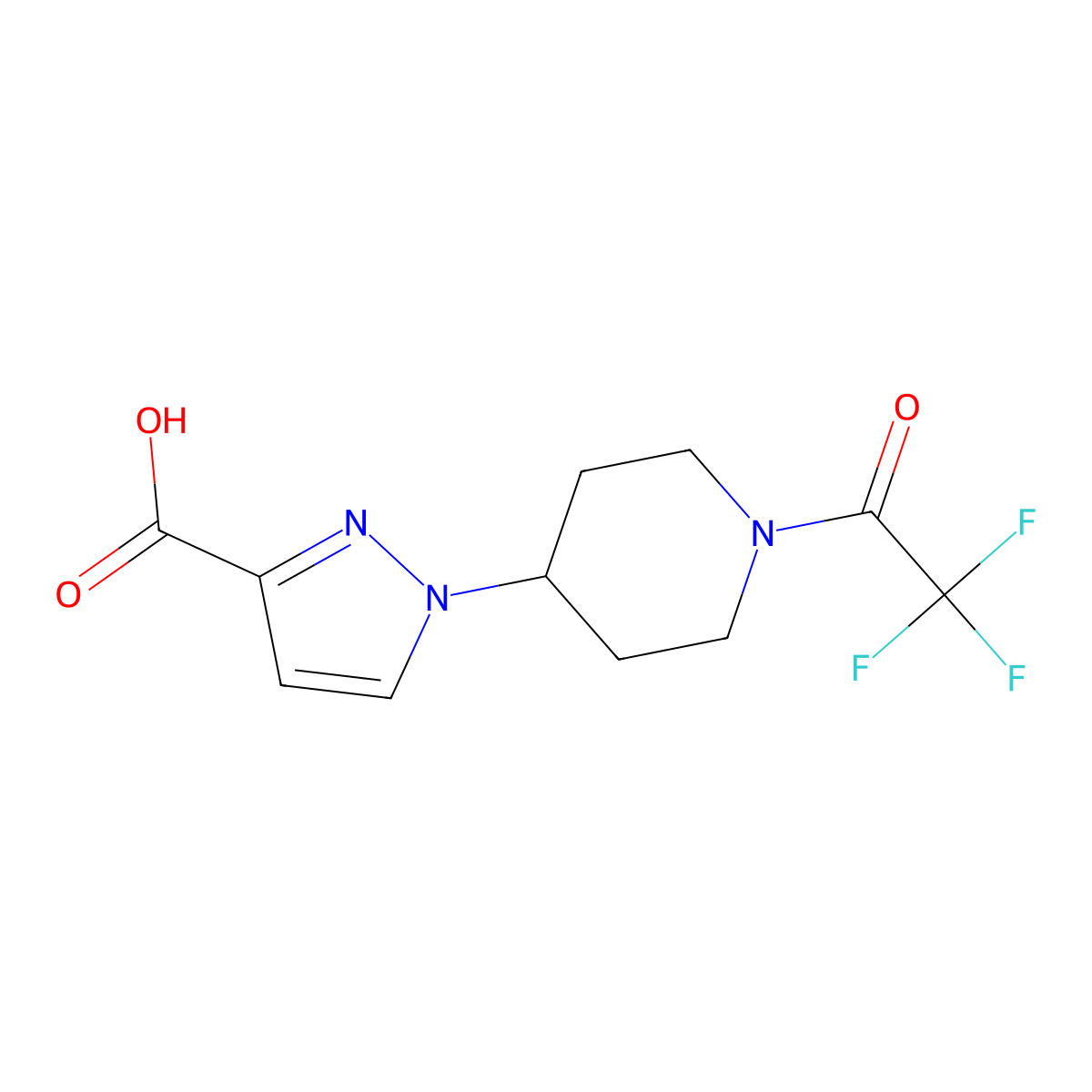 1-[1-(2,2,2-trifluoroacetyl)piperidin-4-yl]-1H-pyrazole-3-carboxylic acid molecular structure, CAS 2680768-60-7