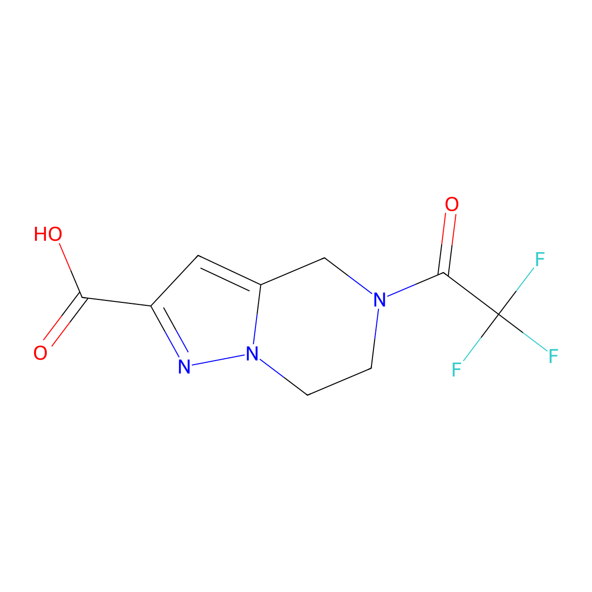 5-(2,2,2-trifluoroacetyl)-4H,5H,6H,7H-pyrazolo[1,5-a]pyrazine-2-carboxylic acid molecular structure, CAS 2680768-63-0