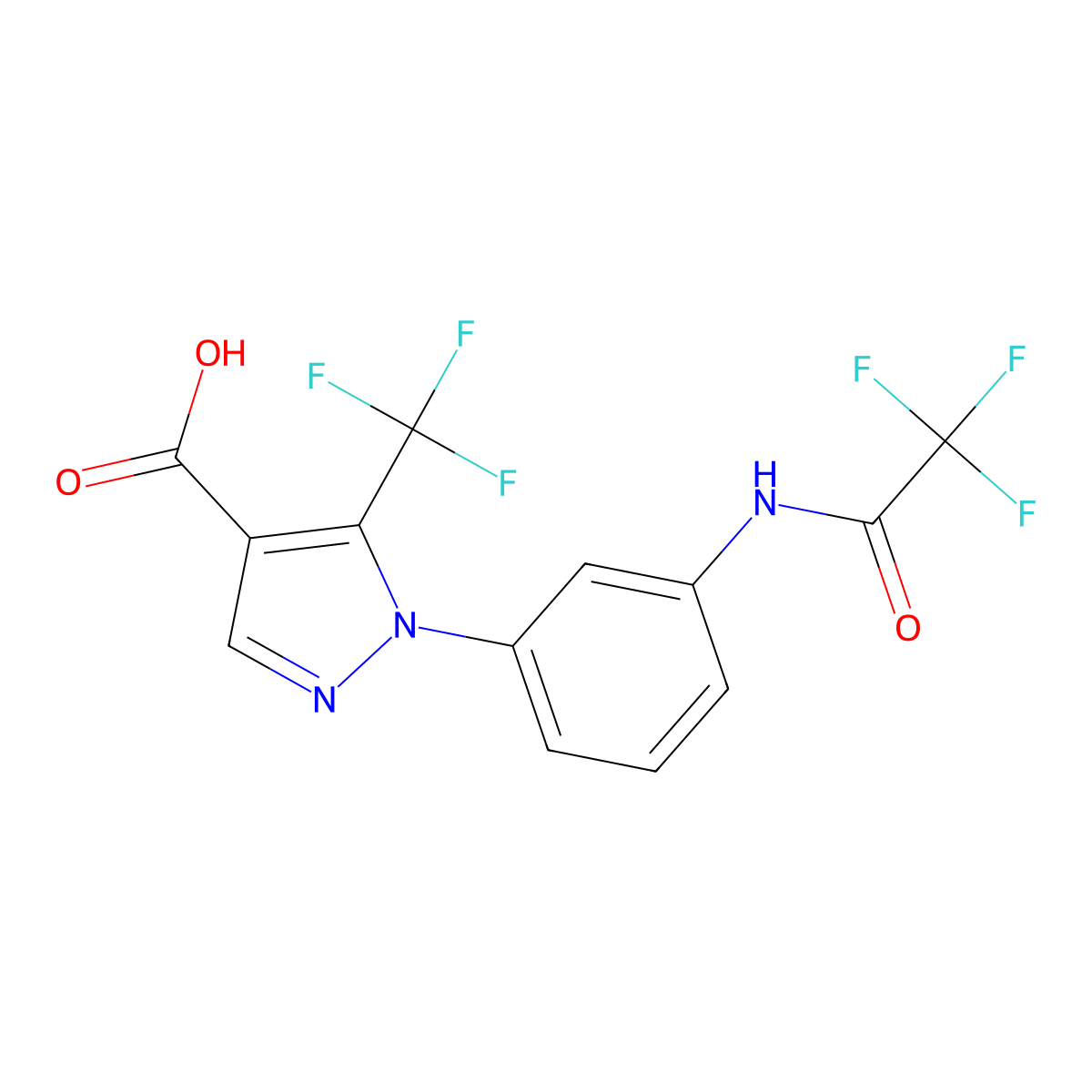 1-[3-(2,2,2-trifluoroacetamido)phenyl]-5-(trifluoromethyl)-1H-pyrazole-4-carboxylic acid molecular structure, CAS 2680768-75-4