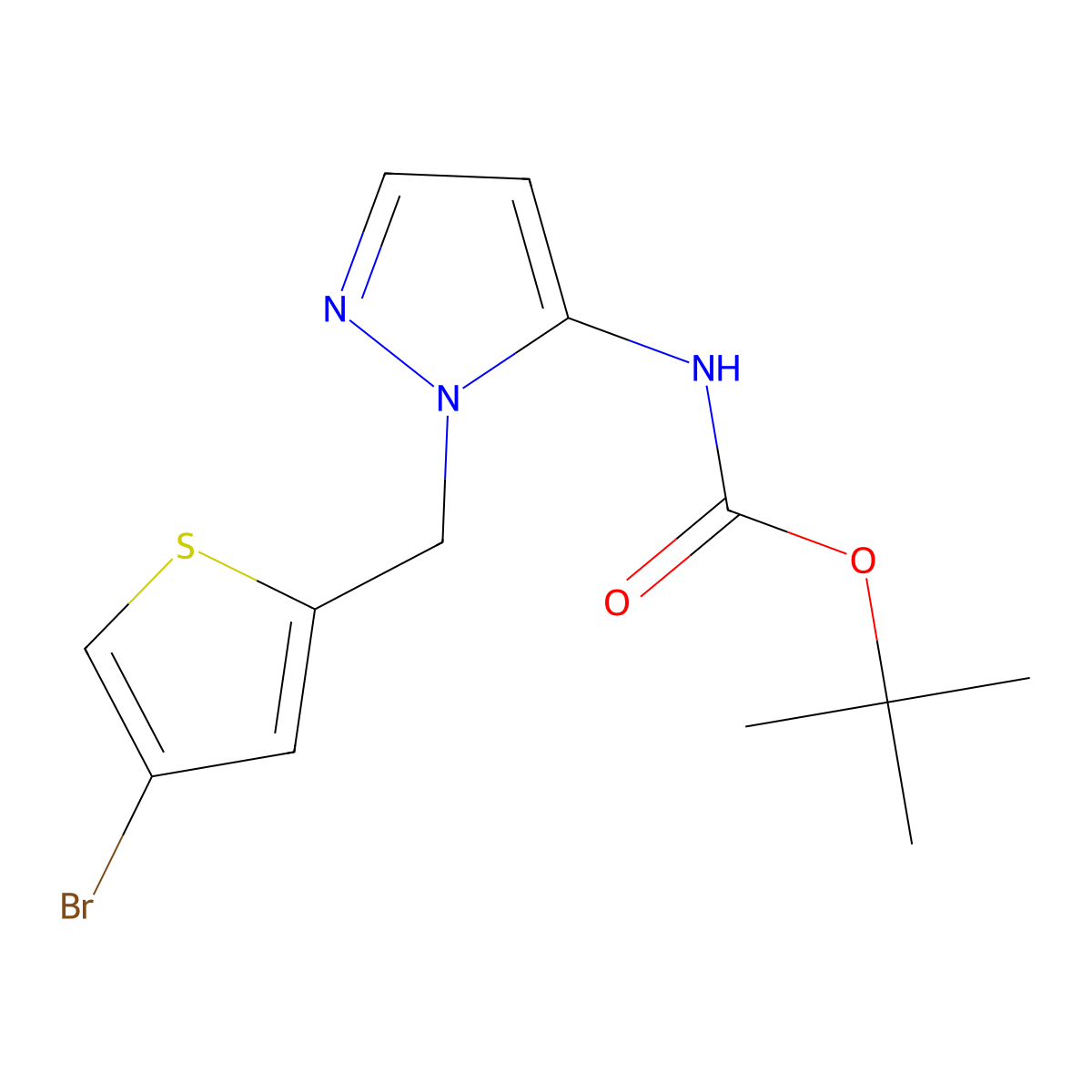 tert-butyl N-{1-[(4-bromothiophen-2-yl)methyl]-1H-pyrazol-5-yl}carbamate molecular structure, CAS 2680768-80-1