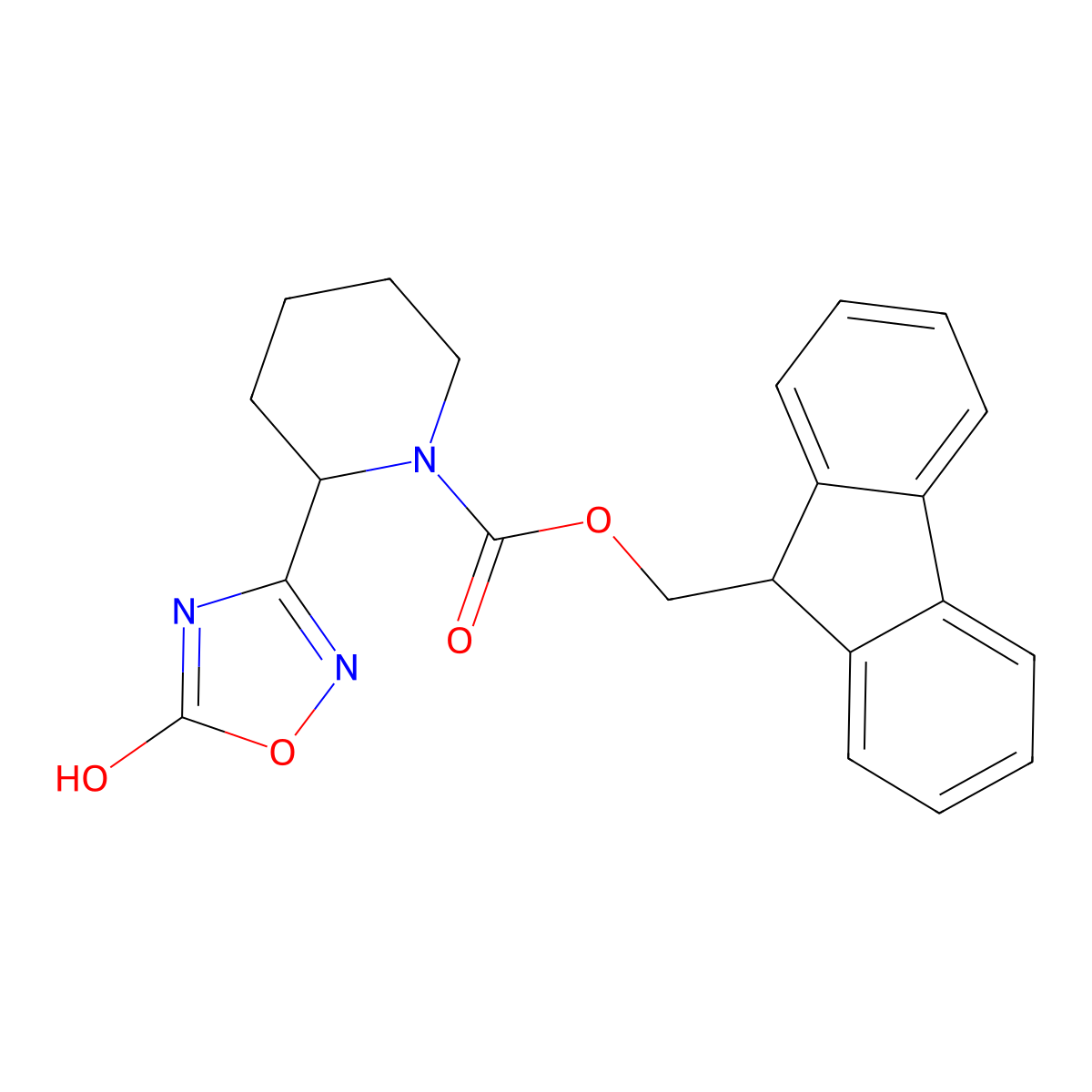 (9H-fluoren-9-yl)methyl 2-(5-hydroxy-1,2,4-oxadiazol-3-yl)piperidine-1-carboxylate molecular structure, CAS 2680769-06-4